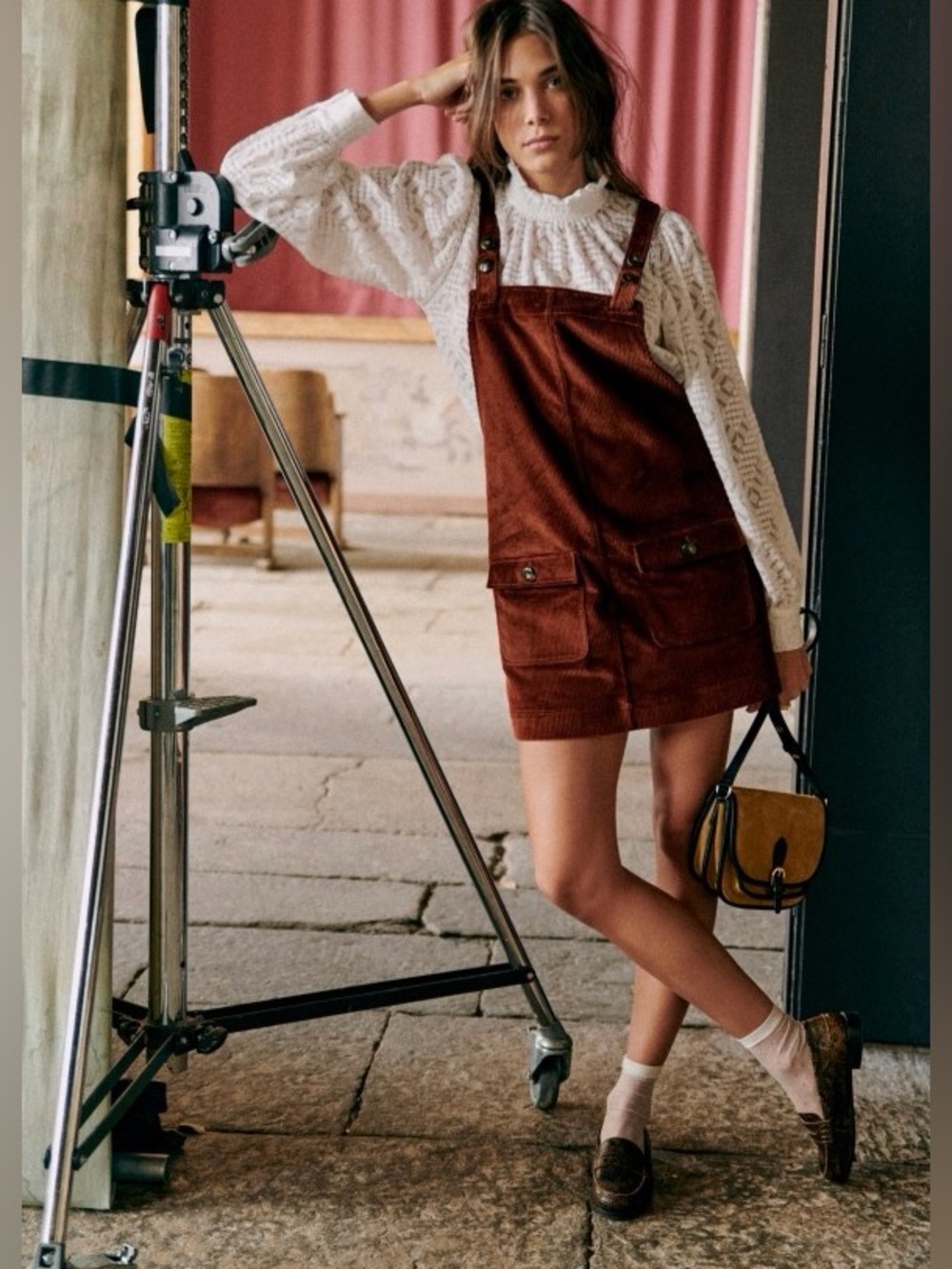Sezane Ysea Pinafore Corduroy Dress Terracotta Versatile Mini